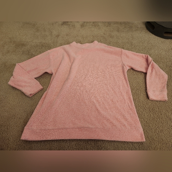 Womens PINK Sweatshirt Pullover Smocked Neck Size L Long Sleeve #S467 - Picture 7 of 7